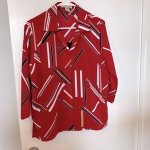 Red Button Down Blouse with Black Tank Top Liner Attached Size M